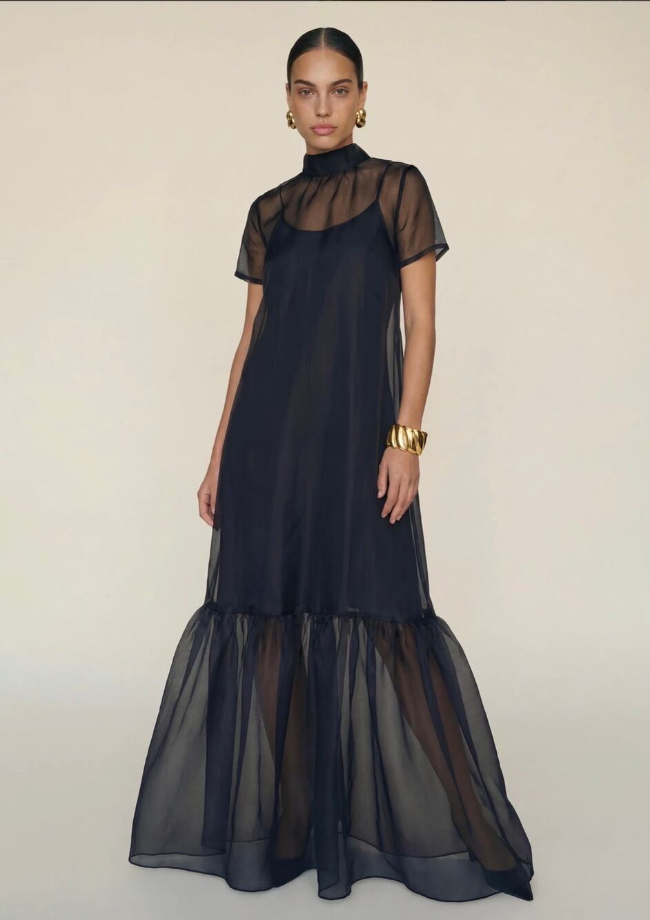 CAARA Melody Dress Black Sheer Organza Maxi Dress XS Prom Homecoming Formal NWT
